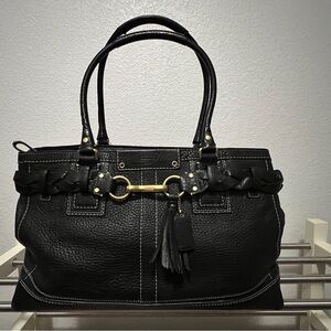 Coach Hampton Black Shoulder Bag/satchel with Braided creed patch M0693-10531